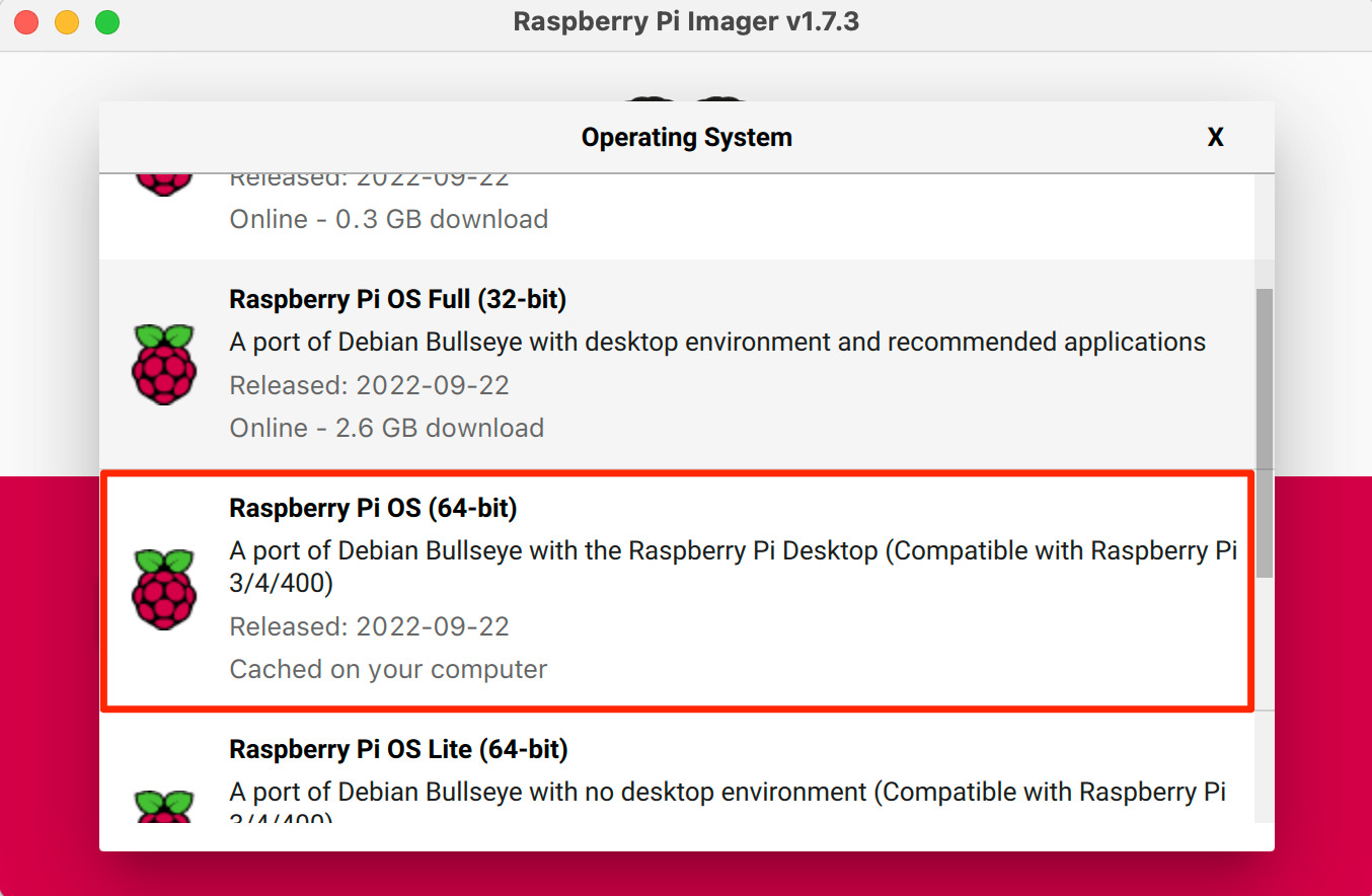 raspberry pi imager menu os 64 bit